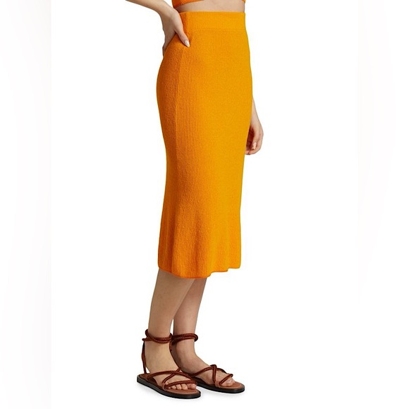 Rag & Bone Soleil Ribbed Knit Midi Skirt in Orange Sz Small - Picture 8 of 16